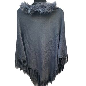 ❤️ EYEFUL FAUX FUR COLLAR FRINGE PONCHO CAPE GREY